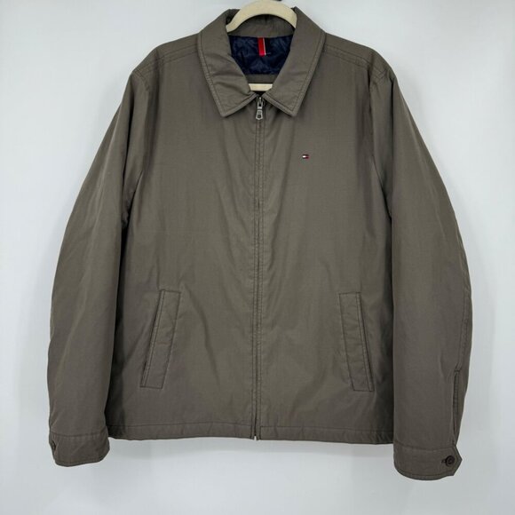 Tommy Hilfiger Men's Olive Brown Micro-Twill Full Zip Quilited Lined Jacket Men’